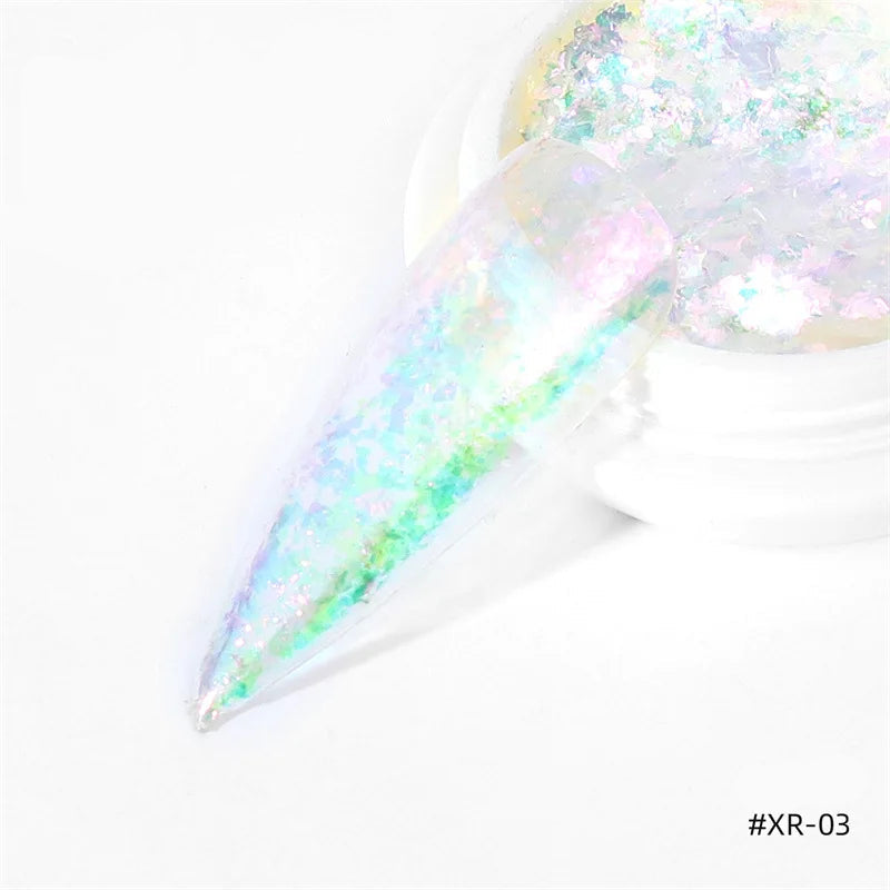 Gold Opal Nail Powder – Mermaid Glitter, Iridescent Chrome Flakes for Stunning Manicure Decorations