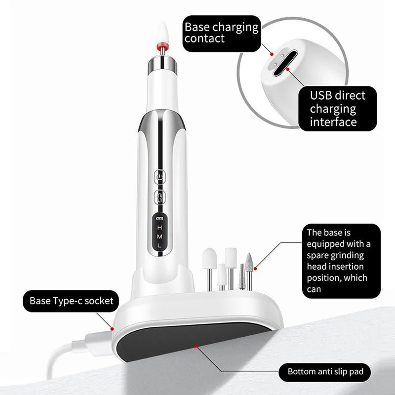 USB Professional Nail Drill Pen – Cordless Electric Nail File Machine for Acrylic & Gel Nails