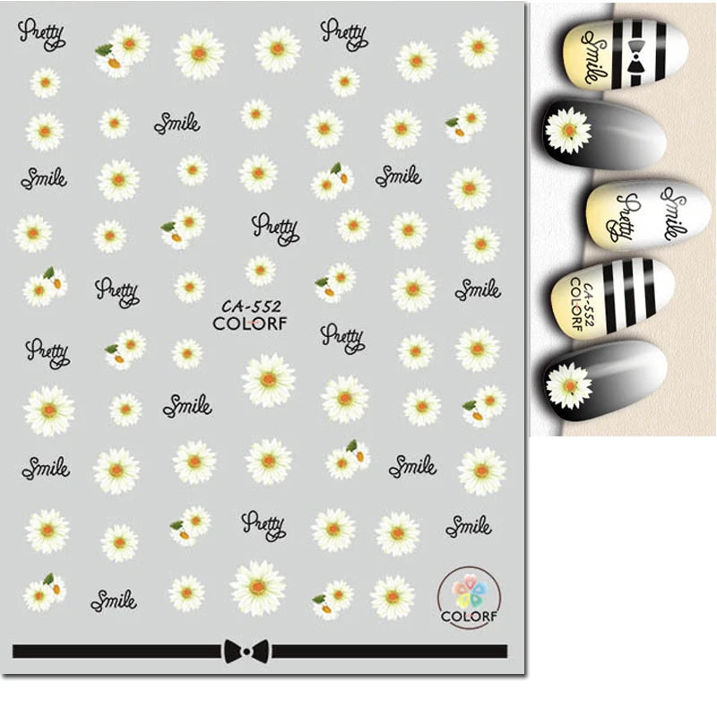 3d Nail Art Decals Summer Daisy Fruits White Florals Petals Flowers Adhesive Sliders Nail Stickers