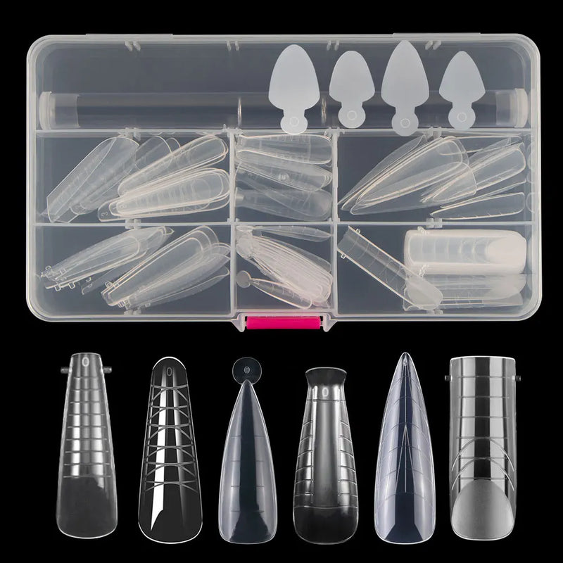 Dual Nail Form Tips With Nail Brush French Line Sticker Set For UV Gel Quick Building Mold Top