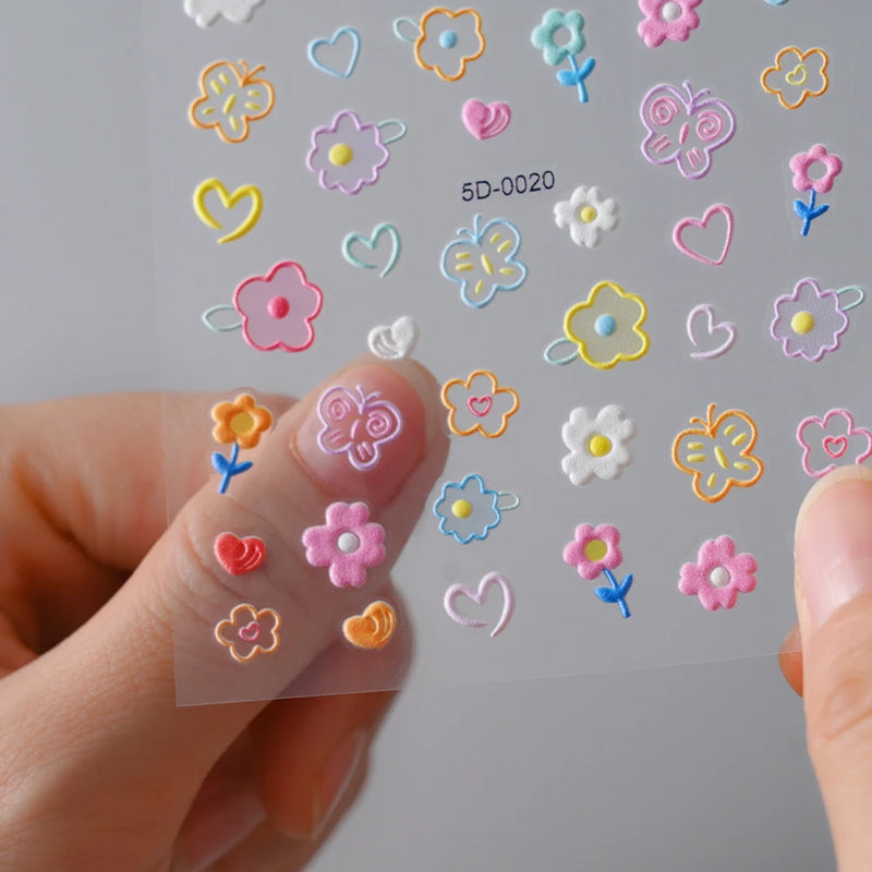 PC 3D Macaron Flower/Fruit Nail Charms Sticker - Embossed Designs Slider Decals