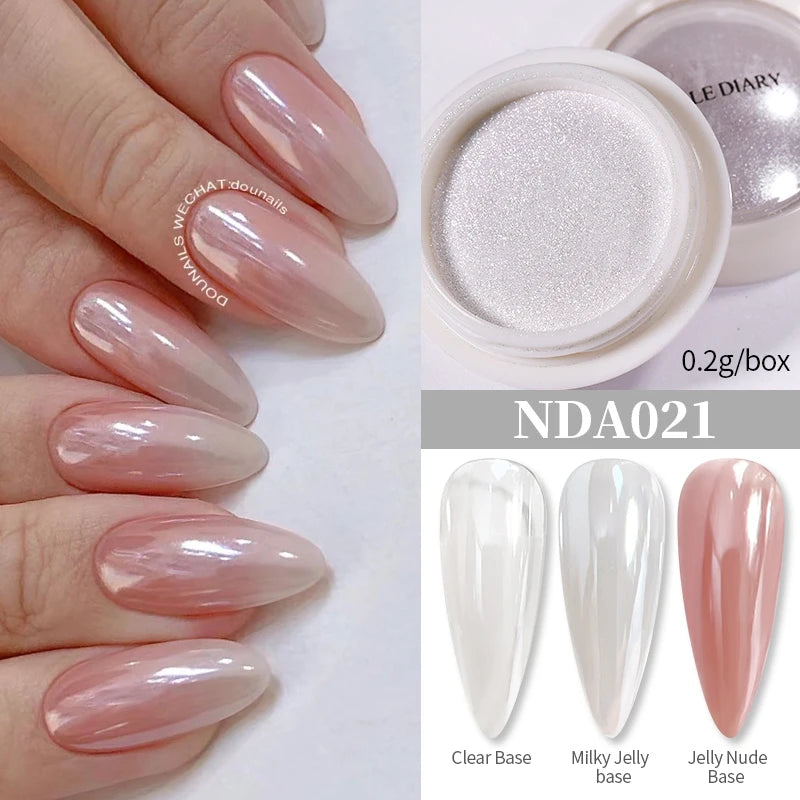 NICOLE DIARY Bright White Pearl Nail Powder – Moonlight Mirror Aurora Effect