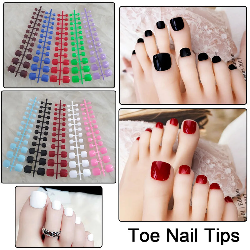 5 Sets/lot Full Cover Toe Nail Tips Detachable Short Acrylic Toe Nails Artificial Toe False Nails