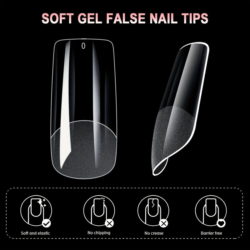 600PCS Half Matte Clear Acrylic Nail Tips – Soft Gel False Nail Tips for Extensions & Manicure Tools