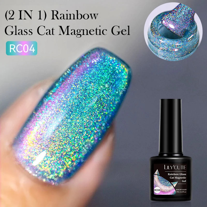 LILYCUTE 7ml Laser Cat Magnetic Gel Nail Polish – Blue Purple Gel Varnish for UV/LED Nail Art