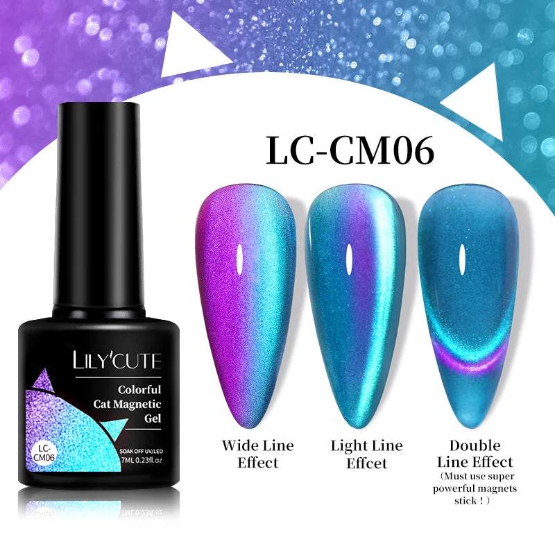 LILYCUTE 7ml Laser Cat Magnetic Gel Nail Polish – Blue Purple Gel Varnish for UV/LED Nail Art