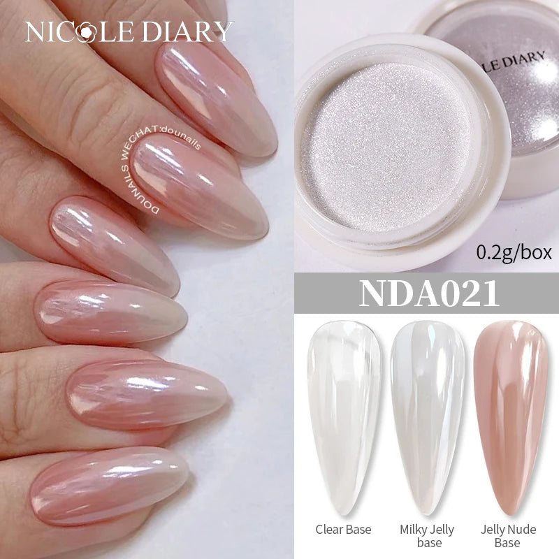 NICOLE DIARY Bright White Pearl Nail Powder – Moonlight Mirror Aurora Effect