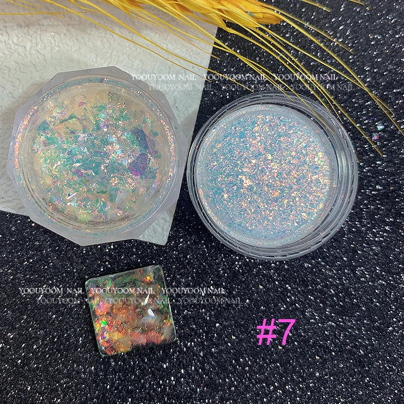 Gold Opal Nail Powder – Mermaid Glitter, Iridescent Chrome Flakes for Stunning Manicure Decorations