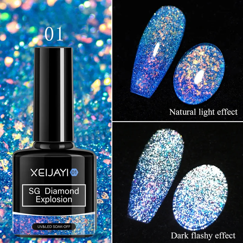 15ml Cat Eye Gel Nail Polish - Glitter Aurora Mermaid Sparkly Soak Off UV Gel Varnish