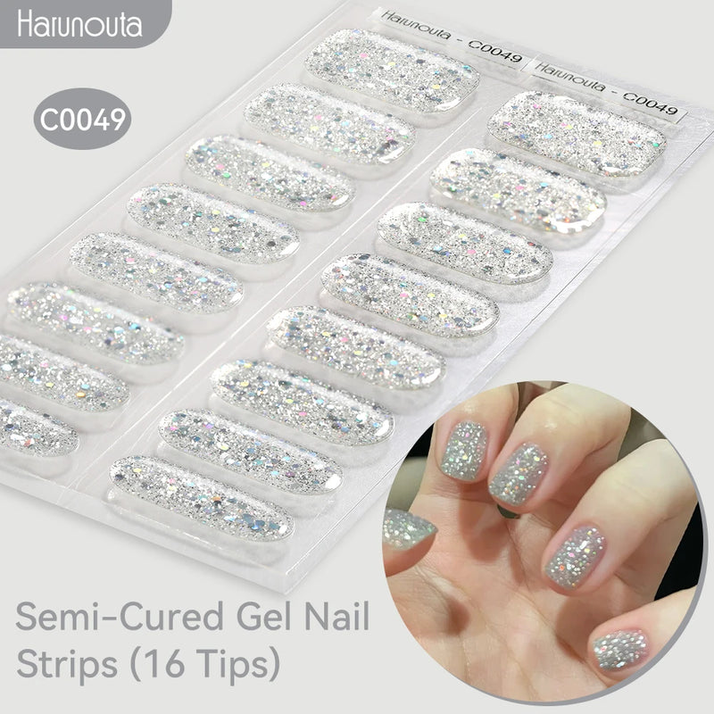 Gradient Auroras Semi-Cured Gel Nail Strips – Sparkly Gel Stickers for UV/LED Nail Lamps