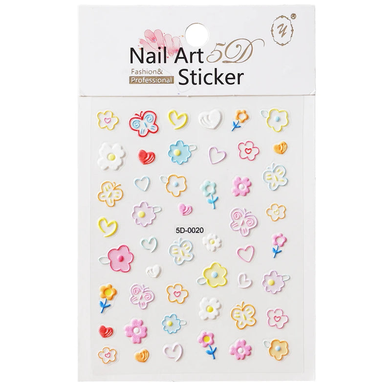 PC 3D Macaron Flower/Fruit Nail Charms Sticker - Embossed Designs Slider Decals