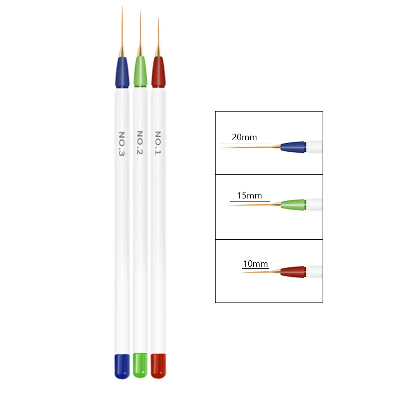 3-Piece Acrylic Nail Art Liner Brush Set – Fine Detail & French Stripe Painting Tools for UV Gel