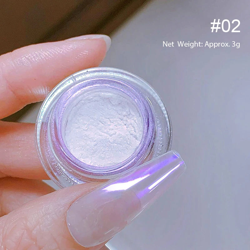 NICOLE DIARY Bright White Pearl Nail Powder – Moonlight Mirror Aurora Effect