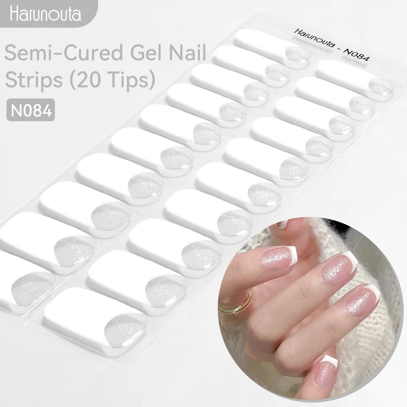 Harunouta Milky Jelly White Semi-Cured Gel Nail Wraps – 20 Tips