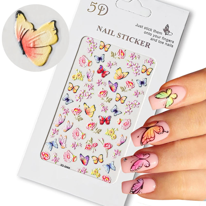 PC 3D Macaron Flower/Fruit Nail Charms Sticker - Embossed Designs Slider Decals