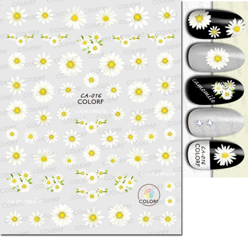 3d Nail Art Decals Summer Daisy Fruits White Florals Petals Flowers Adhesive Sliders Nail Stickers