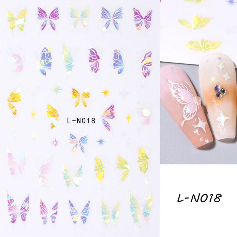 Aurora Laser Butterfly 3D Nail Stickers – Holographic Self-Adhesive Nail Decals