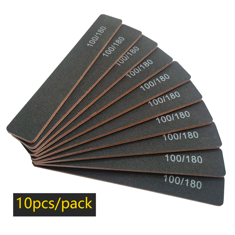 Professional 100/180 Grit Half-Moon Nail File Buffer – Double-Sided Sandpaper for Gel & Acrylic Nails