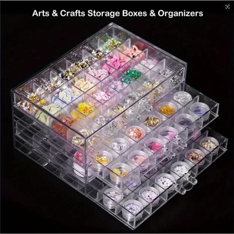 72/79/120 Grids Acrylic Organizer Box with Drawers – Transparent Nail Art Storage