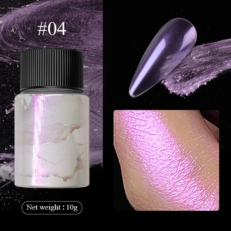 Pearl Aurora Nail Powder – Purple, Pink, Blue Chrome Glitter Pigment for UV Gel Polish Manicure