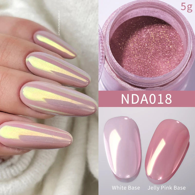 NICOLE DIARY Bright White Pearl Nail Powder – Moonlight Mirror Aurora Effect