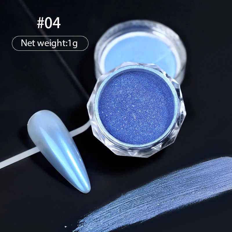 Aurora Pearl White Nail Glitter Powder – Chrome Moonlight Shell Mirror Pigment for UV Gel Nail Art