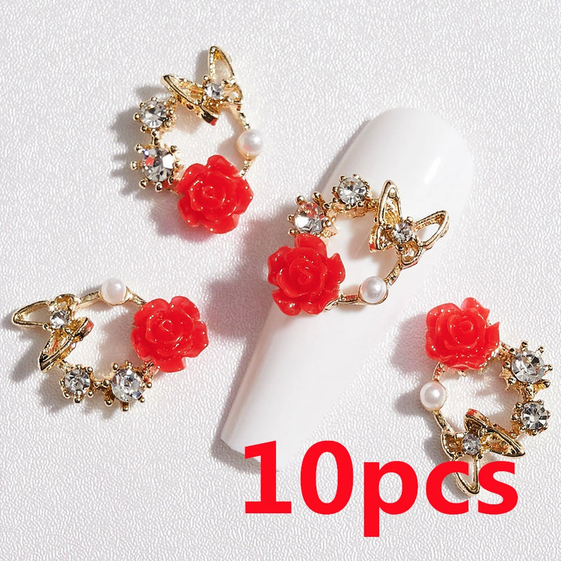 1 Bag Random Luxury Nail Art Dangle Jewelry  (Heart Bowknot)  Mixed Style 3D Nail Art Charms Tassel