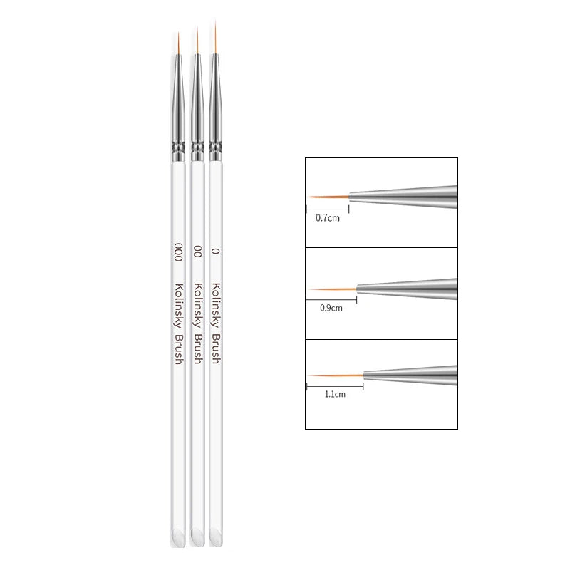 3-Piece Acrylic Nail Art Liner Brush Set – Fine Detail & French Stripe Painting Tools for UV Gel