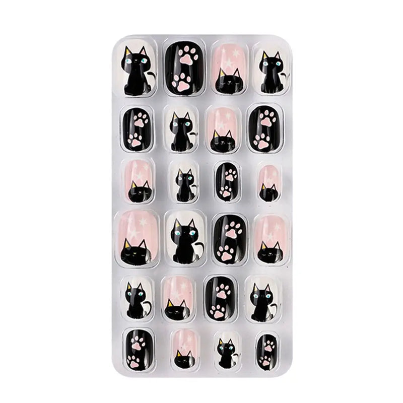 24Pcs Kids Press-On Nails – Cartoon Style, Full Cover Fake Nails, Stick-On Nail Decor for Girls