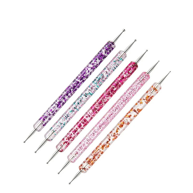 5Pcs Portable Nail Art Dotting Pen Set – Dual-Ended Crystal Handle Manicure Tools