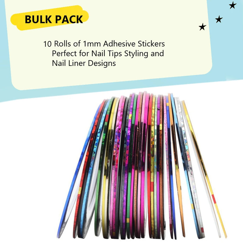 10 Rolls Nail Art Striping Tapes – 1mm Self-Adhesive Nail Liner Stickers for Nail Design & Styling