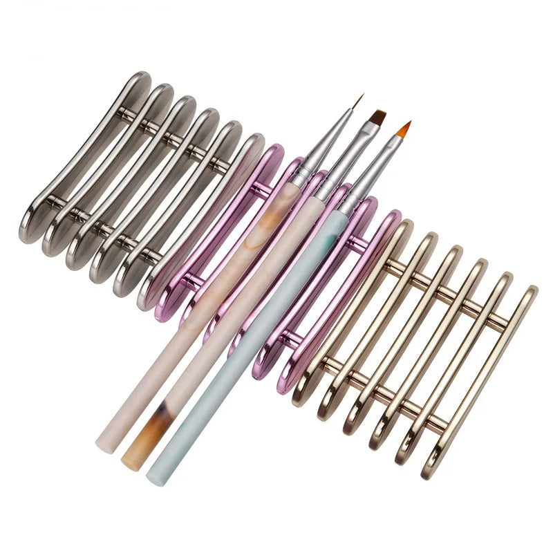 5-Grid Electroplated Makeup Brush & Nail Pen Holder – Desktop Storage & Drying Rack