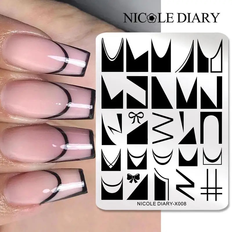 NICOLE DIARY Nail Stamping Plate – Leaves, Flowers, Geometric Stripes & More- Nail Art Stencil