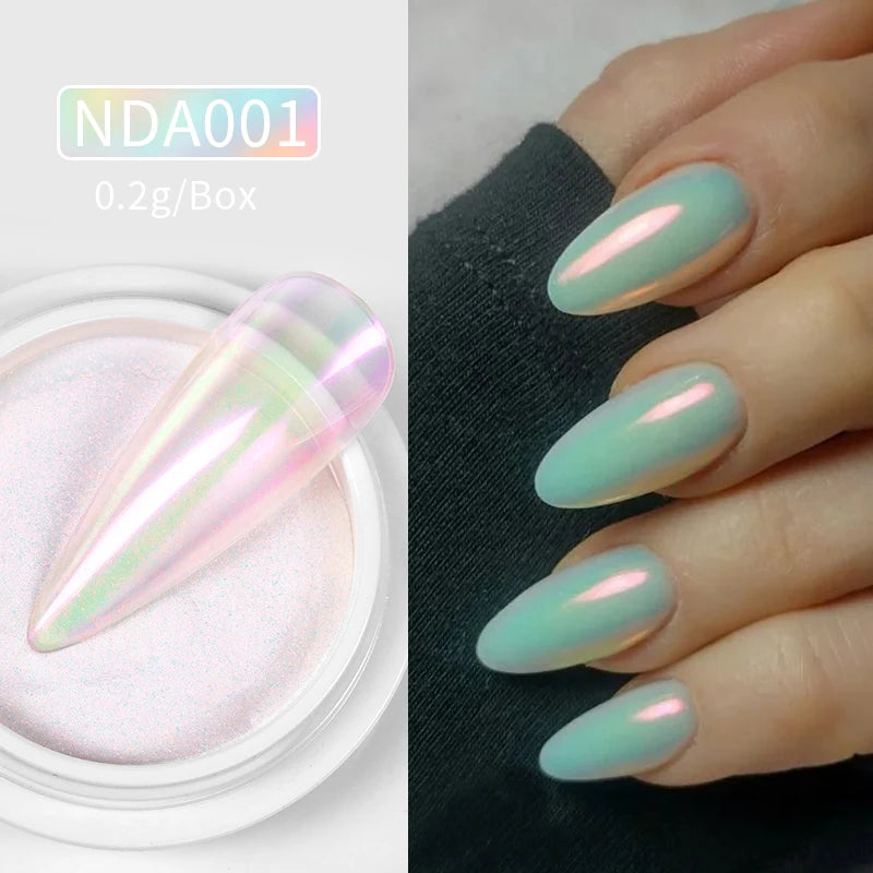 NICOLE DIARY Bright White Pearl Nail Powder – Moonlight Mirror Aurora Effect