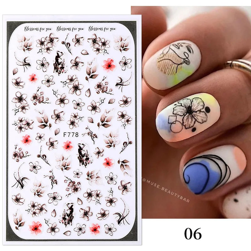 3D Fashion Poster Portrait Flower Nail Art Stickers – DIY Nail Decals