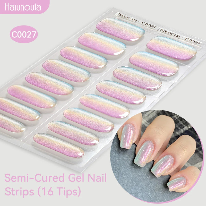 Gradient Auroras Semi-Cured Gel Nail Strips – Sparkly Gel Stickers for UV/LED Nail Lamps