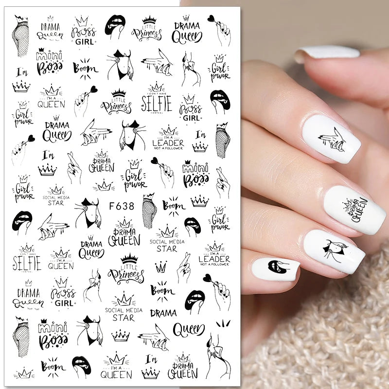 3D Fashion Poster Portrait Flower Nail Art Stickers – DIY Nail Decals