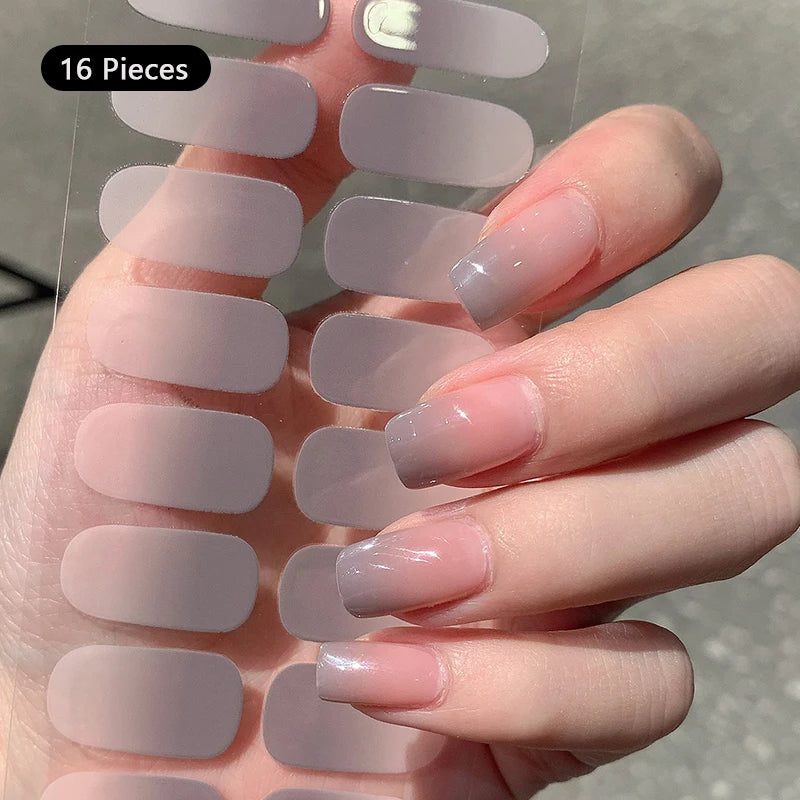 Pink Nude Full Cover Nail Stickers – Gradient Self-Adhesive Nail Wraps