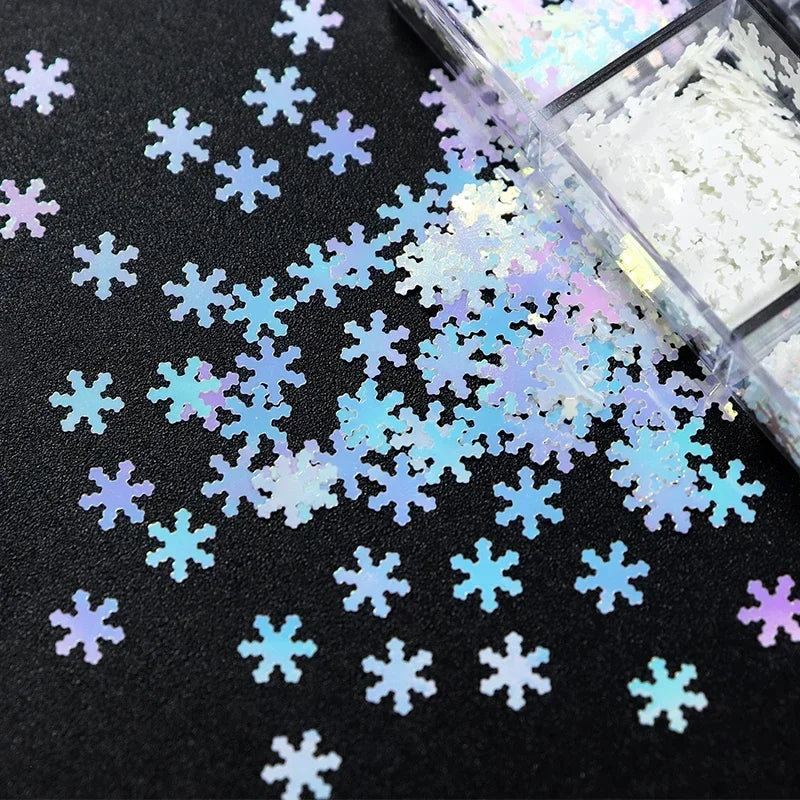 White Snowflake Nail Art Glitter Sequins Holographic Snow Flakes Slices Winter Christmas Nail Art