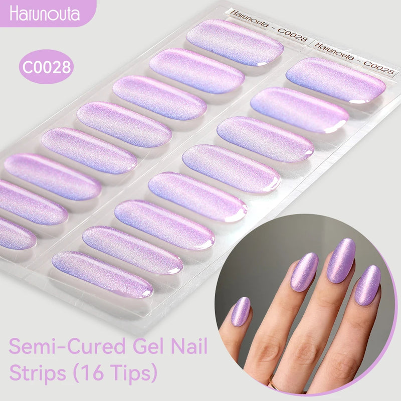 Gradient Auroras Semi-Cured Gel Nail Strips – Sparkly Gel Stickers for UV/LED Nail Lamps