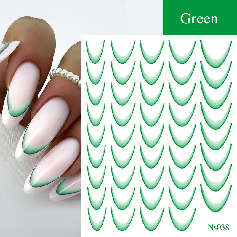 White & Black French Line Nail Stickers – 3D Gradient Stripe Sliders for Elegant Nail Art