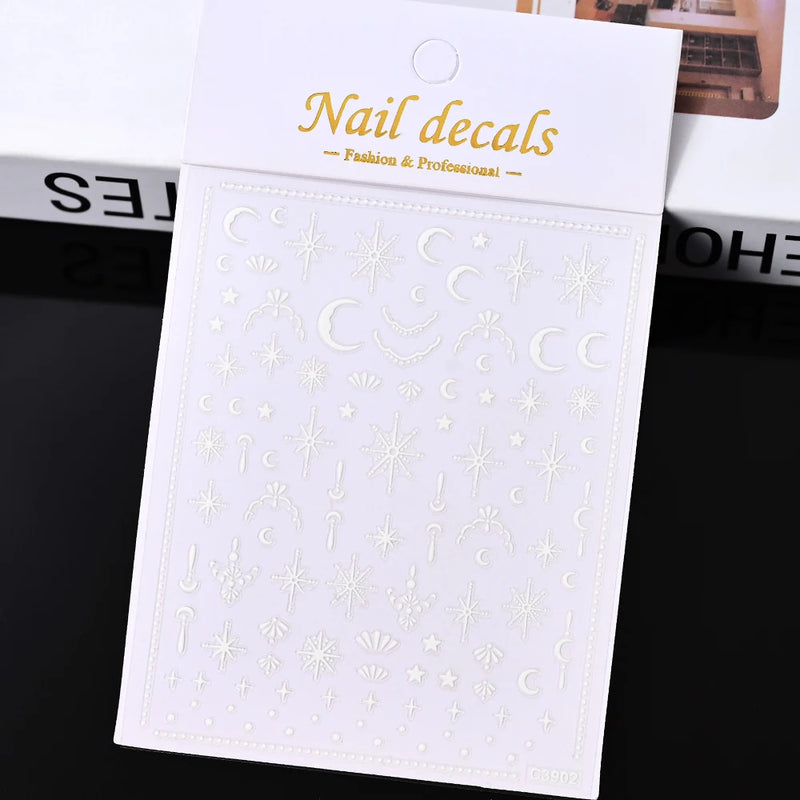 3D Gold Sun/Moon/Star Bronzing Nail Art Stickers – Gold & Silver Self-Adhesive Decals