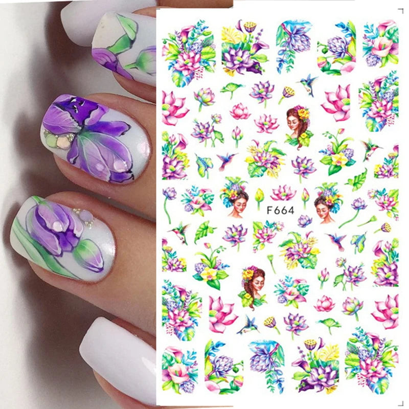 3D Fashion Poster Portrait Flower Nail Art Stickers – DIY Nail Decals