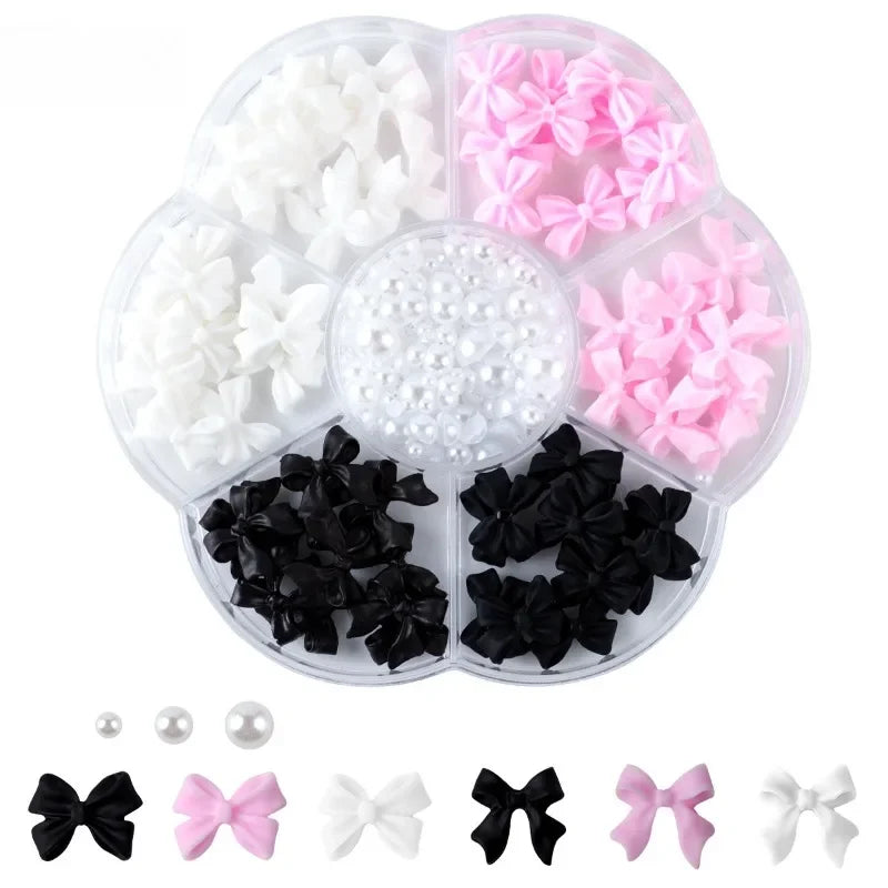 Mixed Acrylic 3D Nail Art Decorations - Flower Charms, Gold Beads, Caviar Pearls & Rhinestones