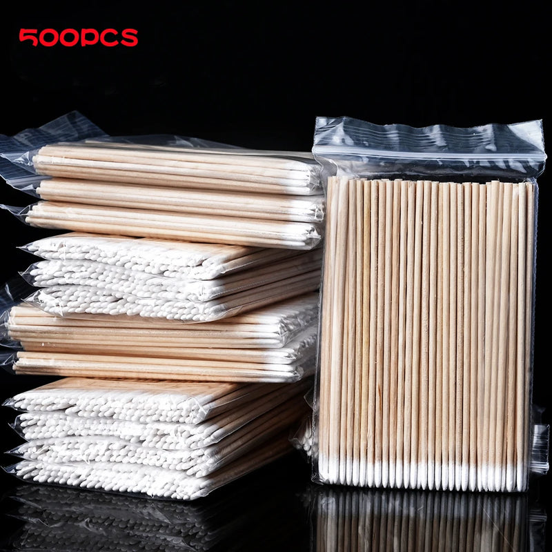 100/300/500Pcs Wooden Cotton Swabs – Nail Polish Remover & Manicure Cleaning Sticks (10cm)