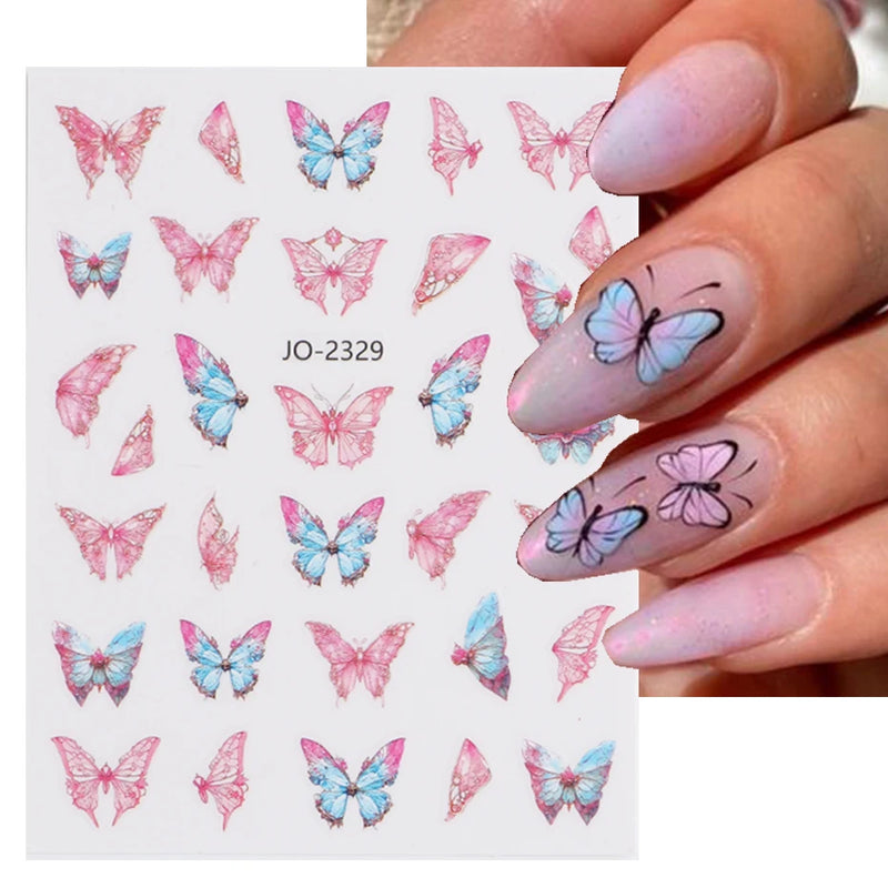 Metallic Black Butterfly 3D Nail Stickers – Dark Style Charms, Lace, Moon & Star Foil Decals