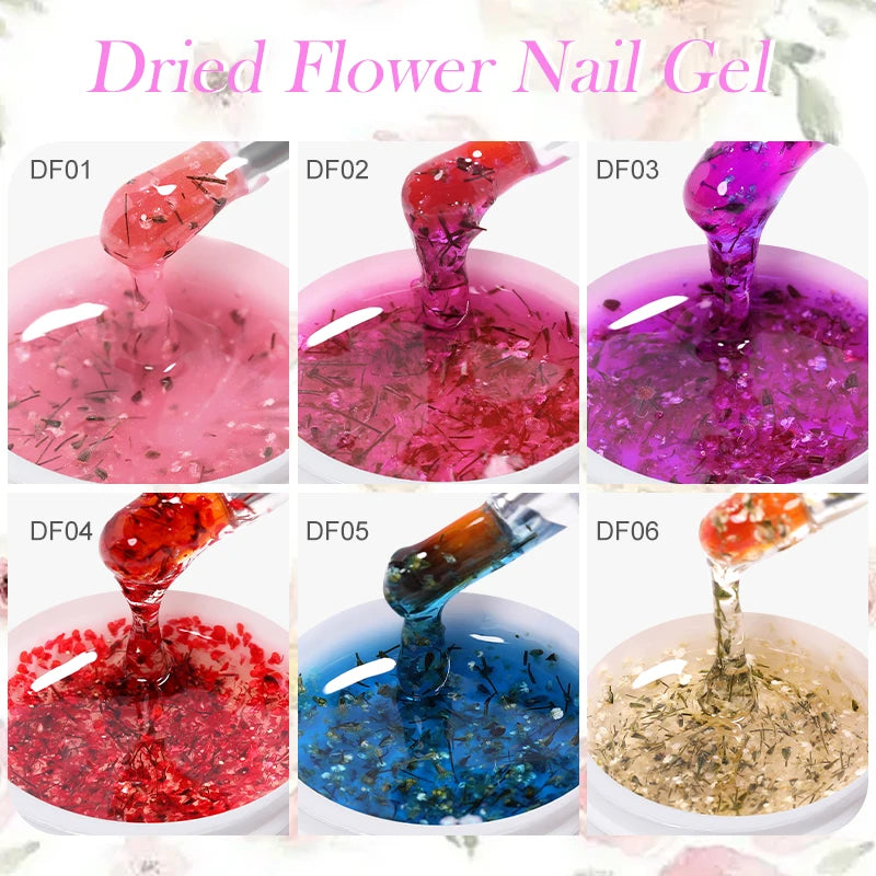 LILYCUTE 8ml Pink Dried Flower Gel Nail Polish – Natural Flower Fairy Nail Art & More