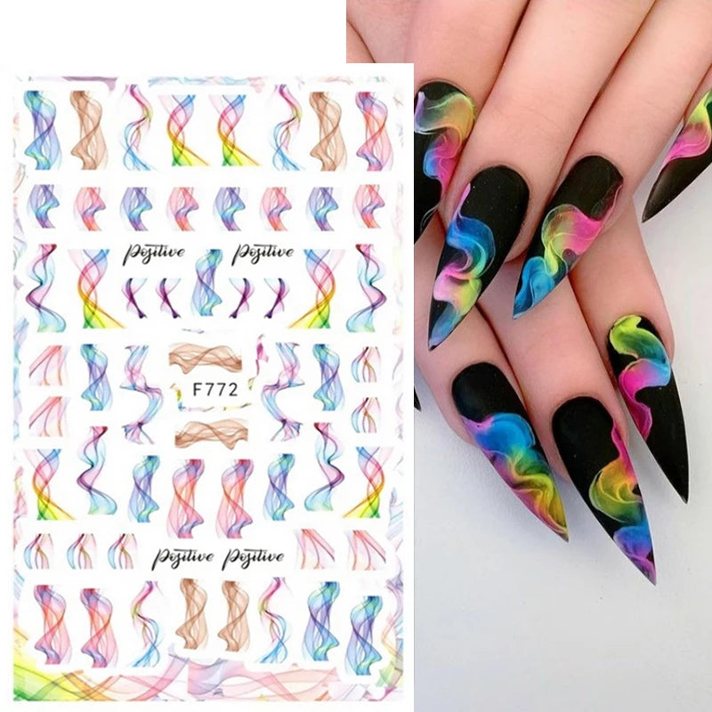 3D Fashion Poster Portrait Flower Nail Art Stickers – DIY Nail Decals