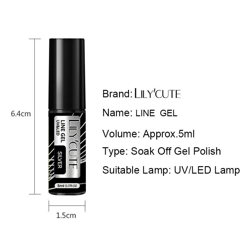 LILYCUTE 5ml Super Bright Metallic Painting Liner Gel – Silver & Holographic UV Gel & More Colours