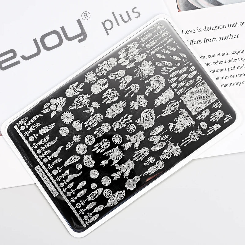 14.5x9.5cm French Snowflakes Nail Stamping Plate – Stainless Steel Nail Art Design Template Tool